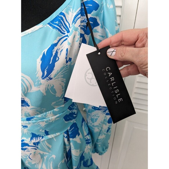 Carlisle Collection Top Women's 12 100% Silk Blue Designer Blouse Sash NEW - Picture 3 of 16